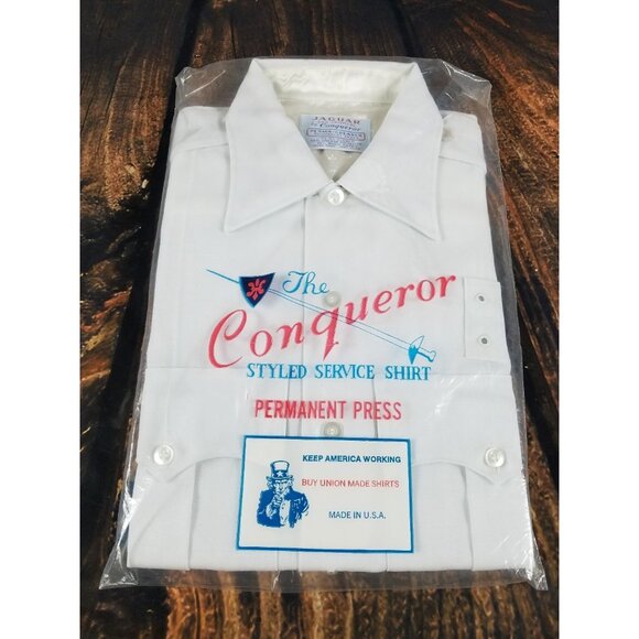 Military Service Shirt Union Made vtg Conqueror White Short Sleeve Size Small - Picture 1 of 11